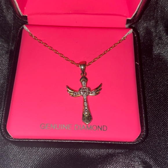 2 Dolce Giavonna Genuine Diamond 10” Kids Cross Necklace. - Picture 3 of 9